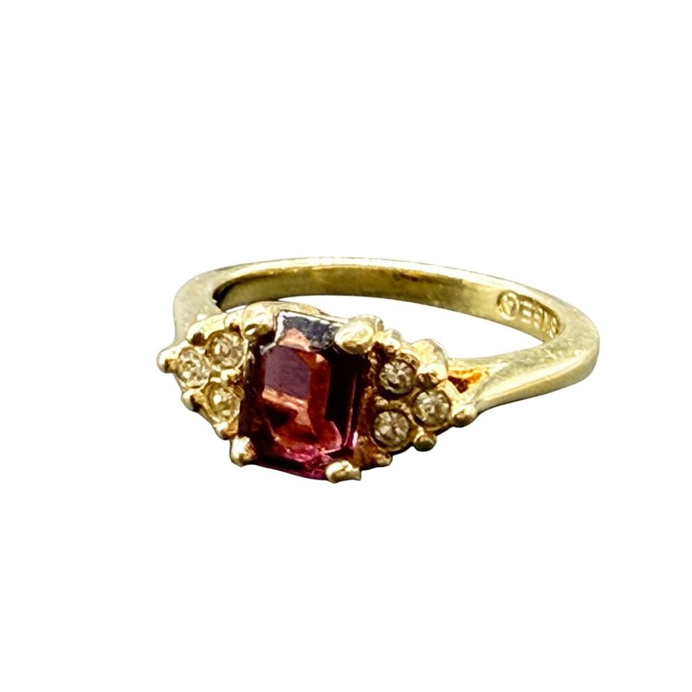 Vintage Ring Purple Faux Stone Engagement 18K GE Gold Electroplate Sz 8.5